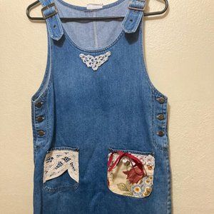 Vintage Country Pickins Cottagecore Prairie Patchwork Denim Maxi Dress Size S/M